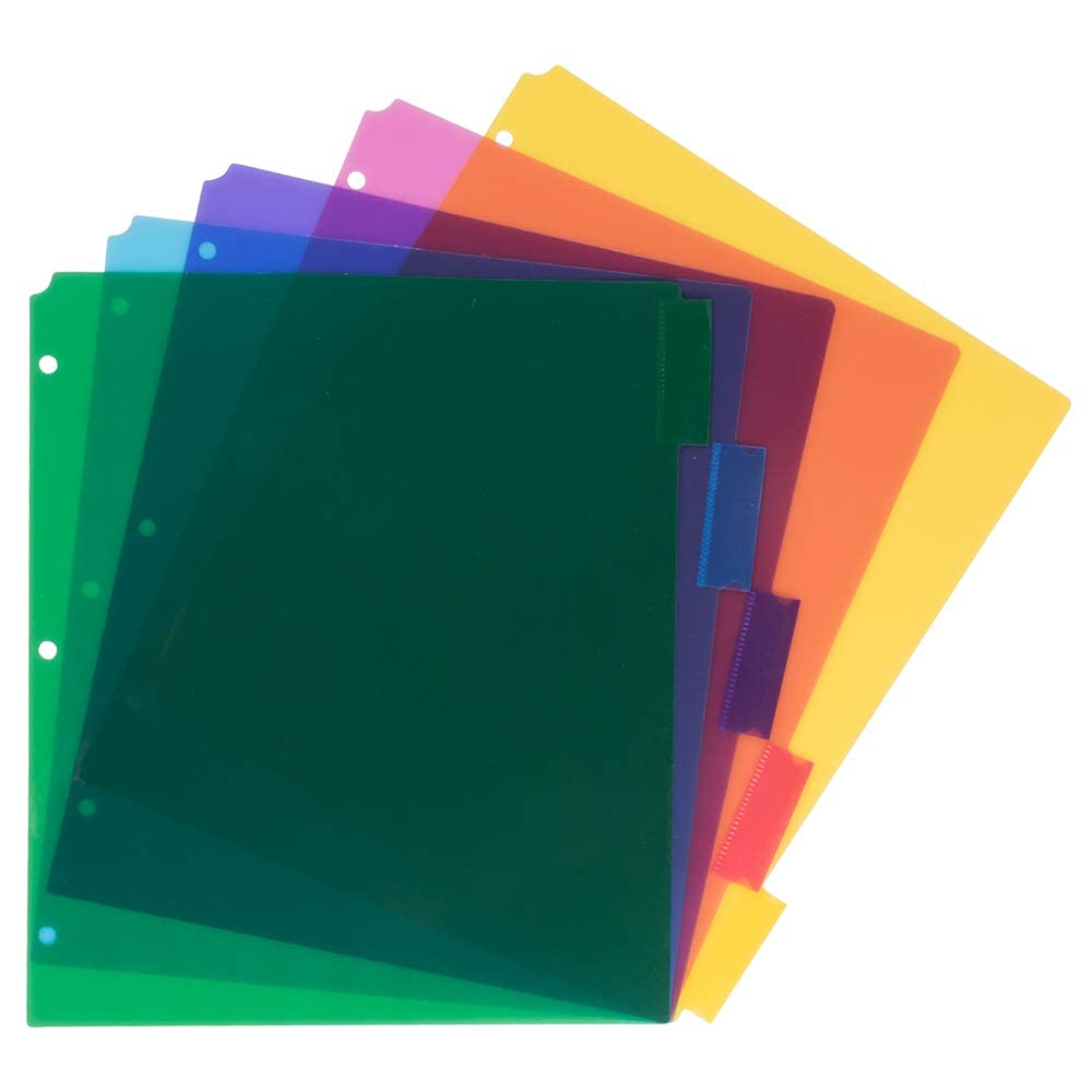 JAM PAPER Plastic Index 5-Tab Dividers - 9 3/4 x 11 1/2 - Assorted Multi-Color - 6 Packs of 5 Tabs/Set