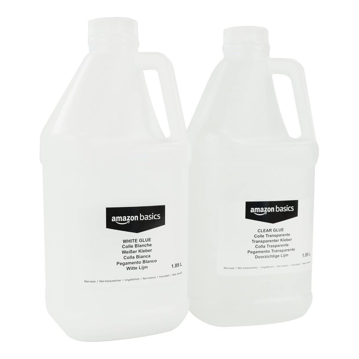 Amazon Basics 1/2 Gallon Clear & White Craft Glue Combo for Making Slime, Washable Home and School Art Crafts, Transparent/White, 64 fl oz