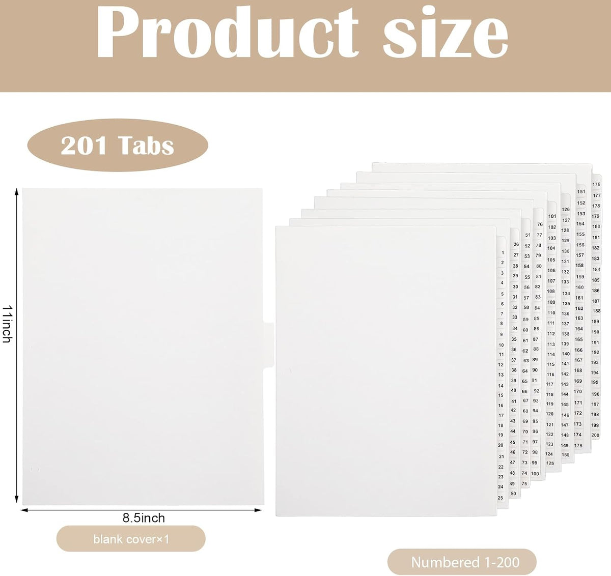 Yeaqee 1-200 Numbered Tab Un Punched Letter Size Divider, White, 1 Set