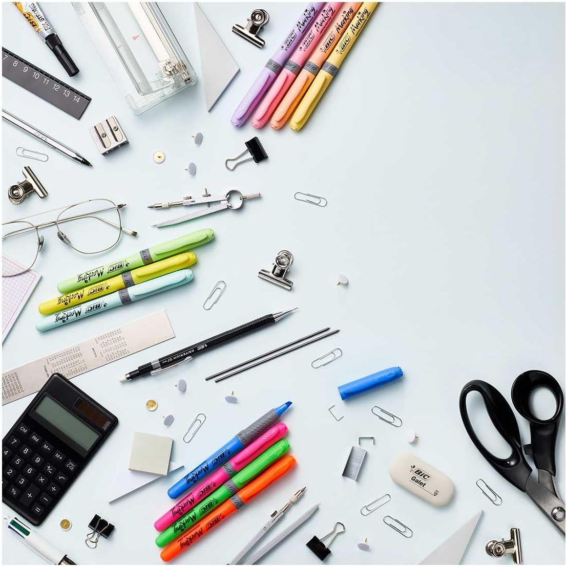 BIC Highlighter Collection Box, Assorted Intense and Pastel Colours, in Convenient Metal Gift Box, Pack of 15