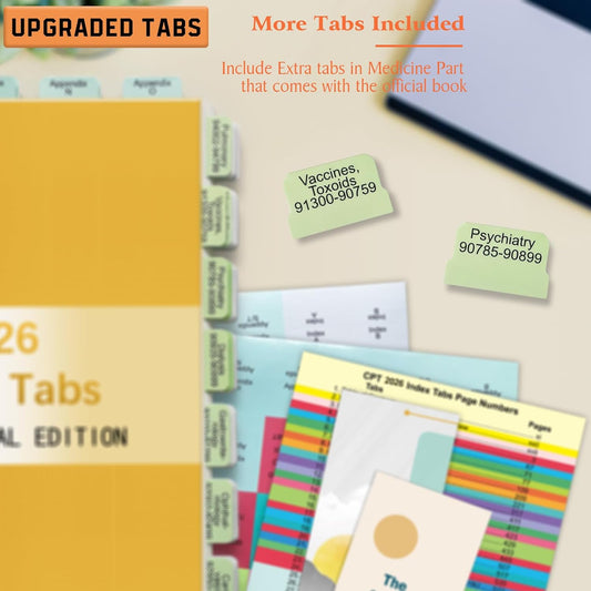 Upgraded Index Tabs for CPT 2026 Professional Edition (AMA), 96 Book Tabs, Color-Coded with Alignment Card & Page Numbers Sheet & Bookmark, Laminated Durable, Book Not Included
