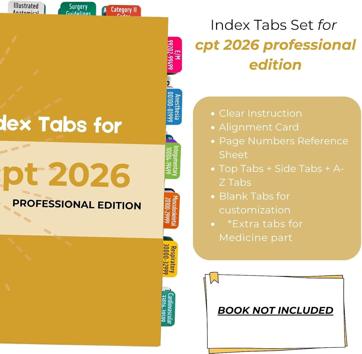 Index Tabs Bundle for CPT 2026, ICD-10-CM 2026 & HCPCS Level II 2026 | Complete Tabbing Set for 2026 Medical Codebook | Laminated & Color-Coded (Book Not Included)
