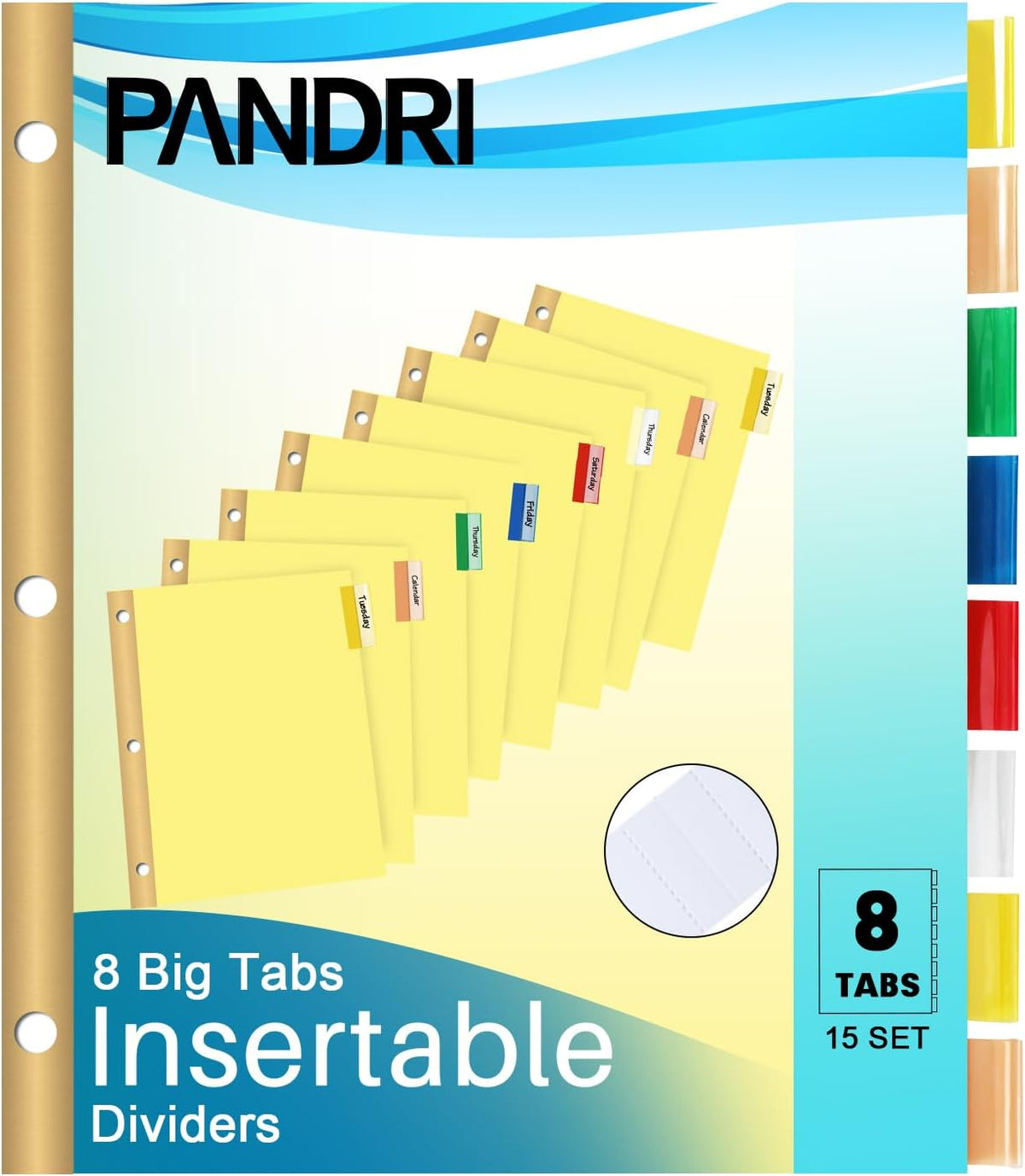 PANDRI 120 Pack Binder Dividers with 8 Tabs & Reinforced Holes, Letter Size