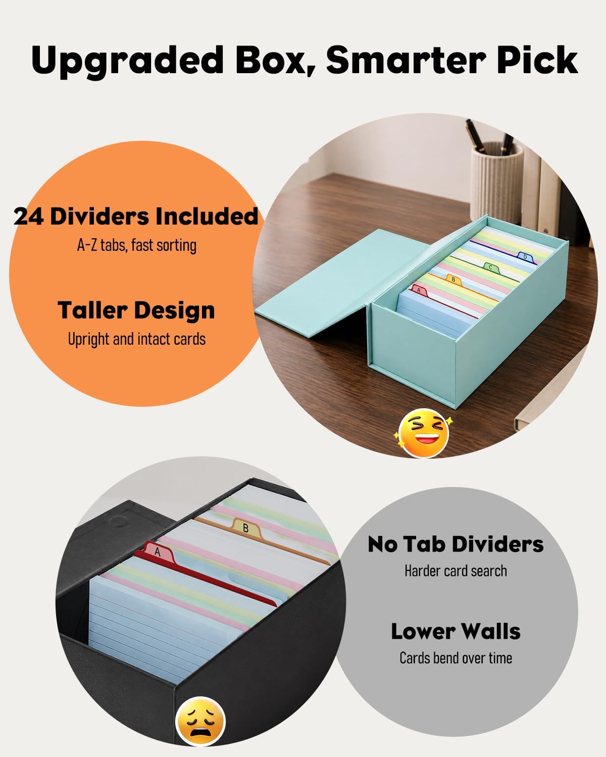 Uniclife 3x5 Index Card Holder with A-Z Tab Dividers, 1500 Card Capacity