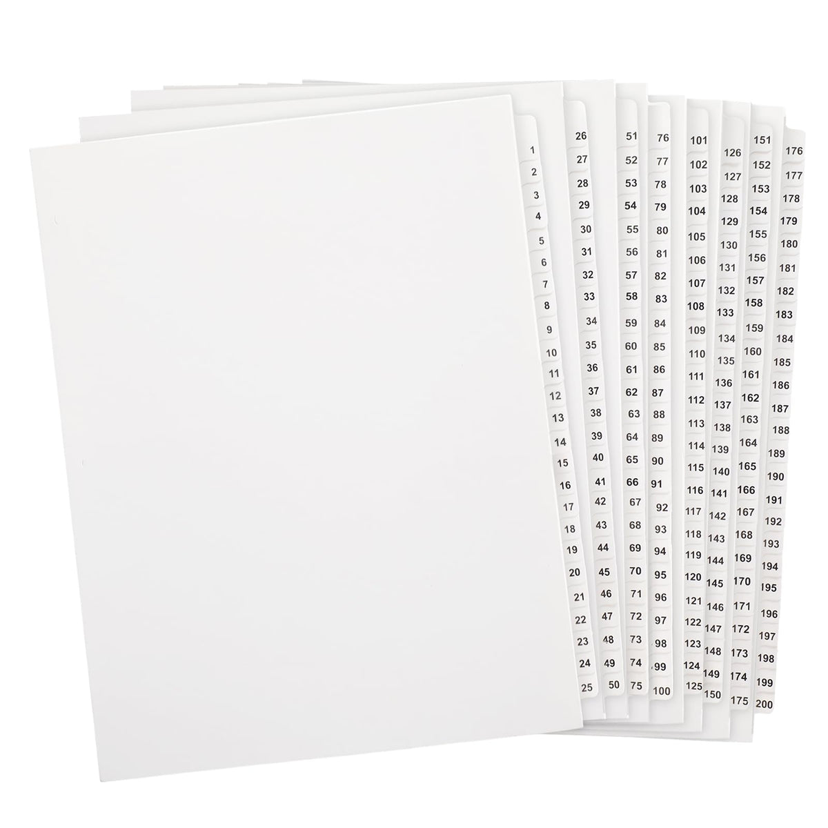 Yeaqee 1-200 Numbered Tab Un Punched Letter Size Divider, White, 1 Set