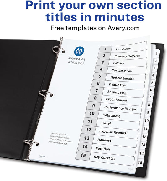 Avery Table of Contents Dividers, 15-Tab, White, 3 Sets