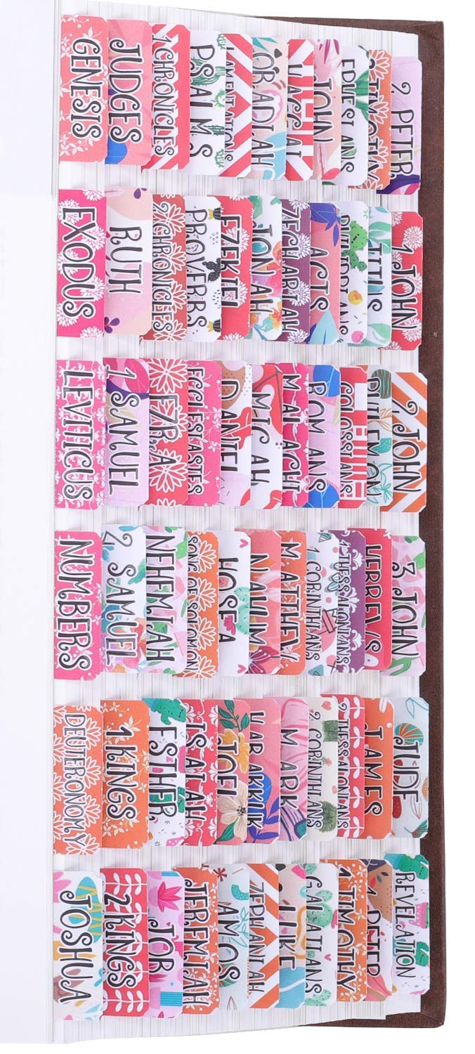 Colorful Floral Bible Tabs Laminated with Matte Film, Cute Bible tabs for Women and Girl, 90 Bible Index tabs in Total, 66 tabs for Old and new Testament, Additional 24 Blank tabs