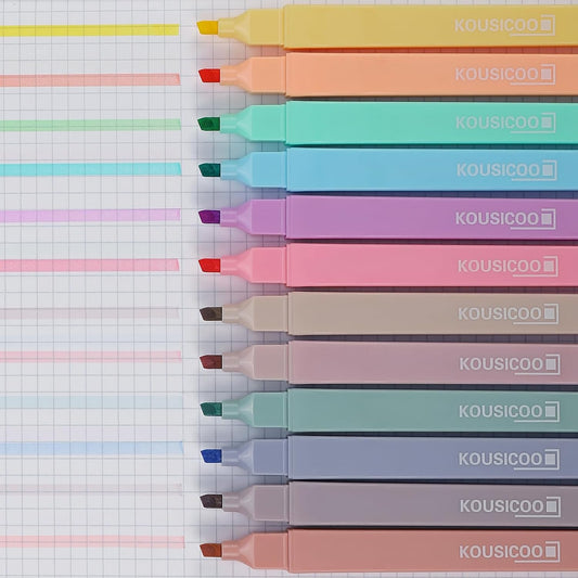 KOUSICOO Aesthetic Cute Pastel Highlighters Set: 12 Assorted Colors Pens No Bleed Bible Markers Office Essentials Desk Accessories Study Supplies Journal Planner Teen Women Stuff
