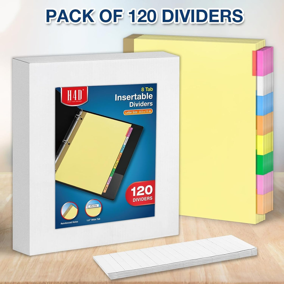 H4D 120 Pack Insertable Binder Dividers with 8 Tabs for 3-Ring Binder