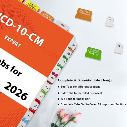 Index Tabs for ICD-10-CM 2026 AAPC Version, Complete Book Tabs Set with Blanks, Bookmarker, Laminated Color-Coded with Alignment Guide & Page Numbers (Book Not Included)