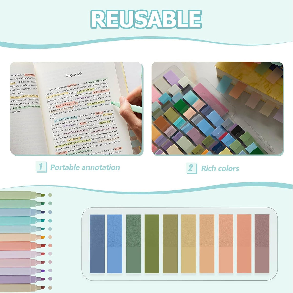 MotiMind Book Annotation Kit, Aesthetic School Supplies, Vibrant Color, 42