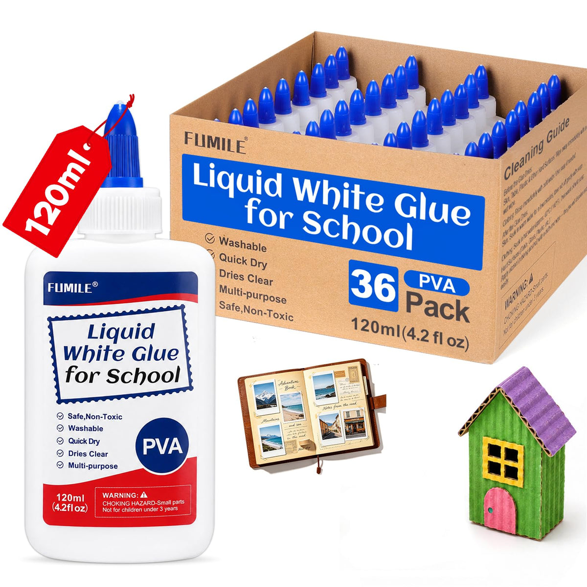 18Pack Washable Liquid White Glue for Kids, 4 fl oz Glue Bottles for School