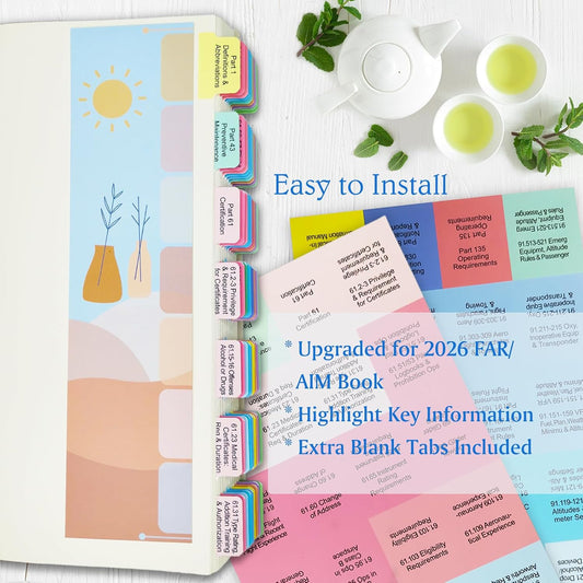 FAR AIM 2026 Index Tabs for Private Pilot(Book NOT Included), Upgraded Complete Tabs for Far/Aim 2026, Include 93pcs Tear-Resistant Color-Coded and Laminated Tabs with Bookmark and Placement Template