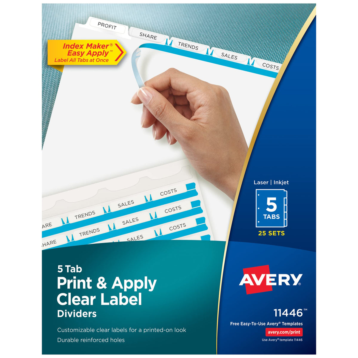 Avery Index Maker Clear Label Dividers, 5-Tab, White, 25 Sets