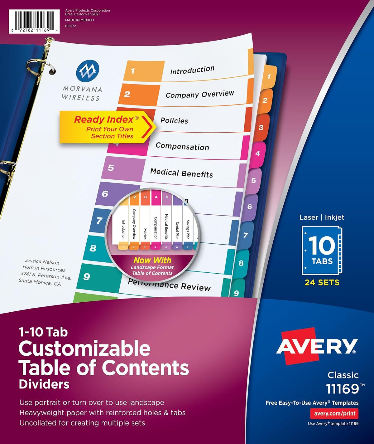 Avery® Table of Contents Dividers, 10-Tab, Multicolor, 24 Sets