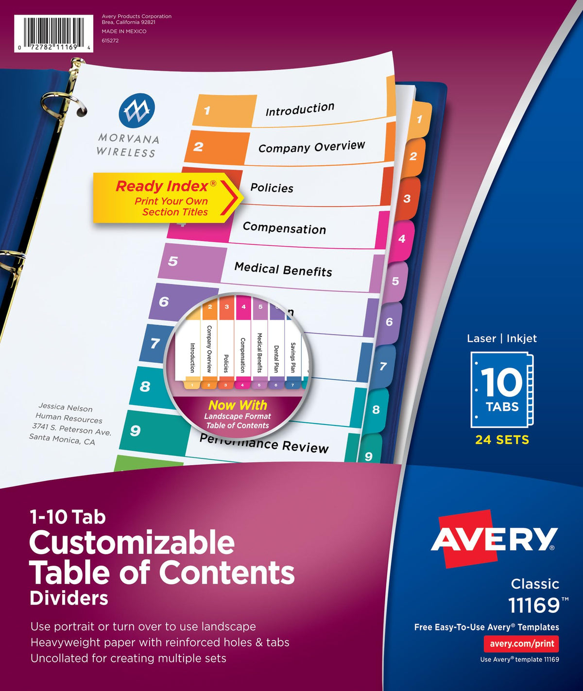 Avery® Table of Contents Dividers, 10-Tab, Multicolor, 24 Sets