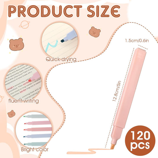 MAQUITA 120 Pcs Bible Highlighters with Soft Cute Aesthetic No Bleed Highlighter Chisel Tip Pastel 12 Assorted Color Marker for School Bible Study Journaling Supplies (Soft Color)