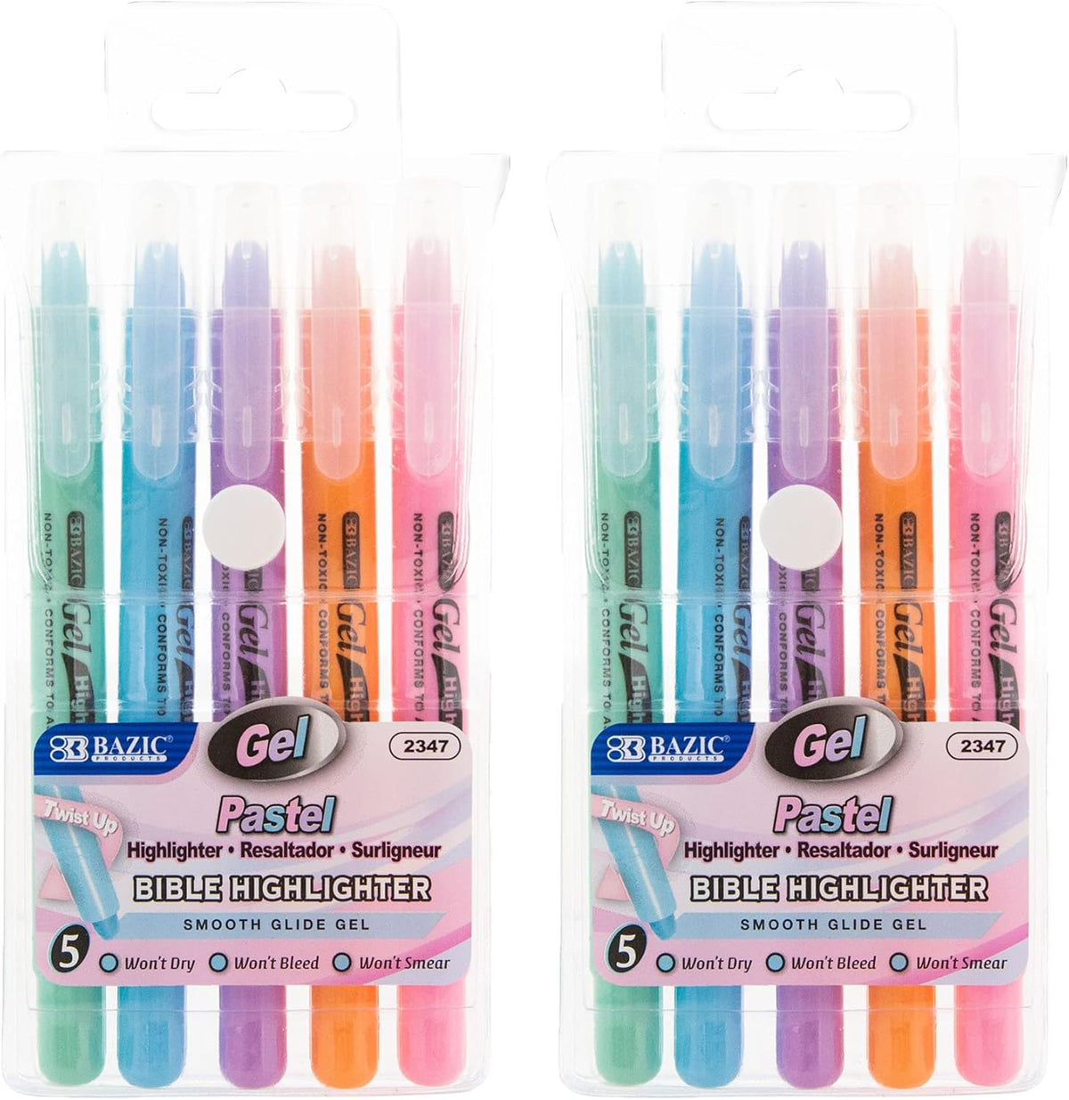 BAZIC PRODUCTS Gel Bible Highlighters, 12 Colors, No Bleed, 2-Pack