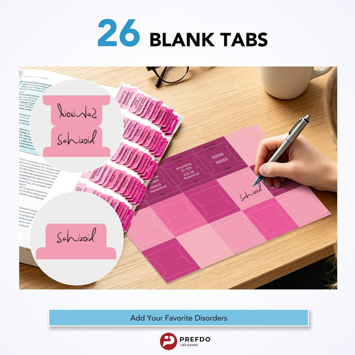 Index Tabs for DSM-5-TR 2022, 94 Color-Coded Tabs, 26 Blank Tabs, Pink