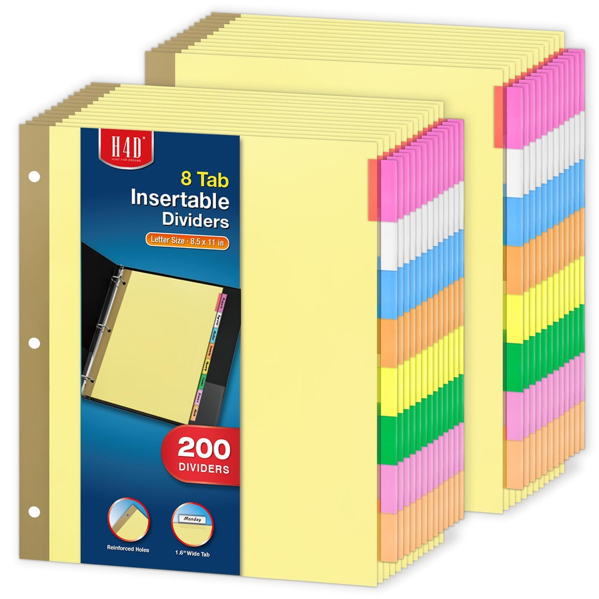 H4D 120 Pack Insertable Binder Dividers with 8 Tabs for 3-Ring Binder