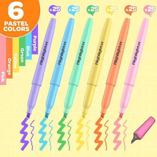 150 Pack Pastel Highlighters Assorted Colors Bulk - Chisel Tip No Bleed Dry-Quickly Markers Set for Office Classroom Supplies, Back to School Gifts for Students Teachers