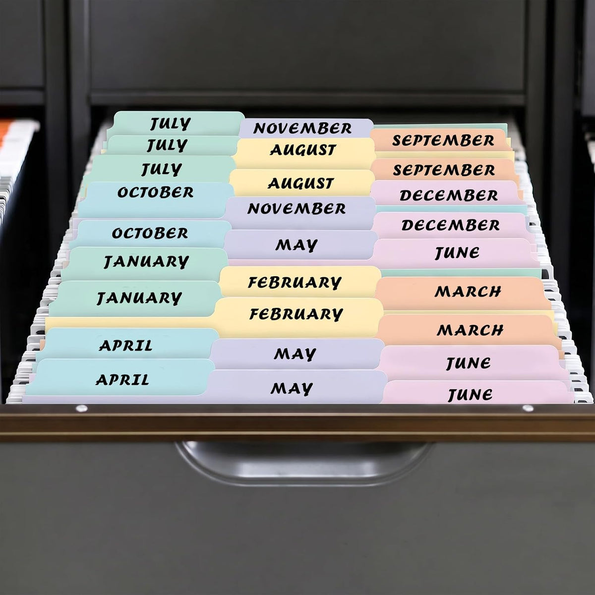gisgfim 12 Top‑Tab Monthly File Guides, Jan‑Dec Dividers, Pastel