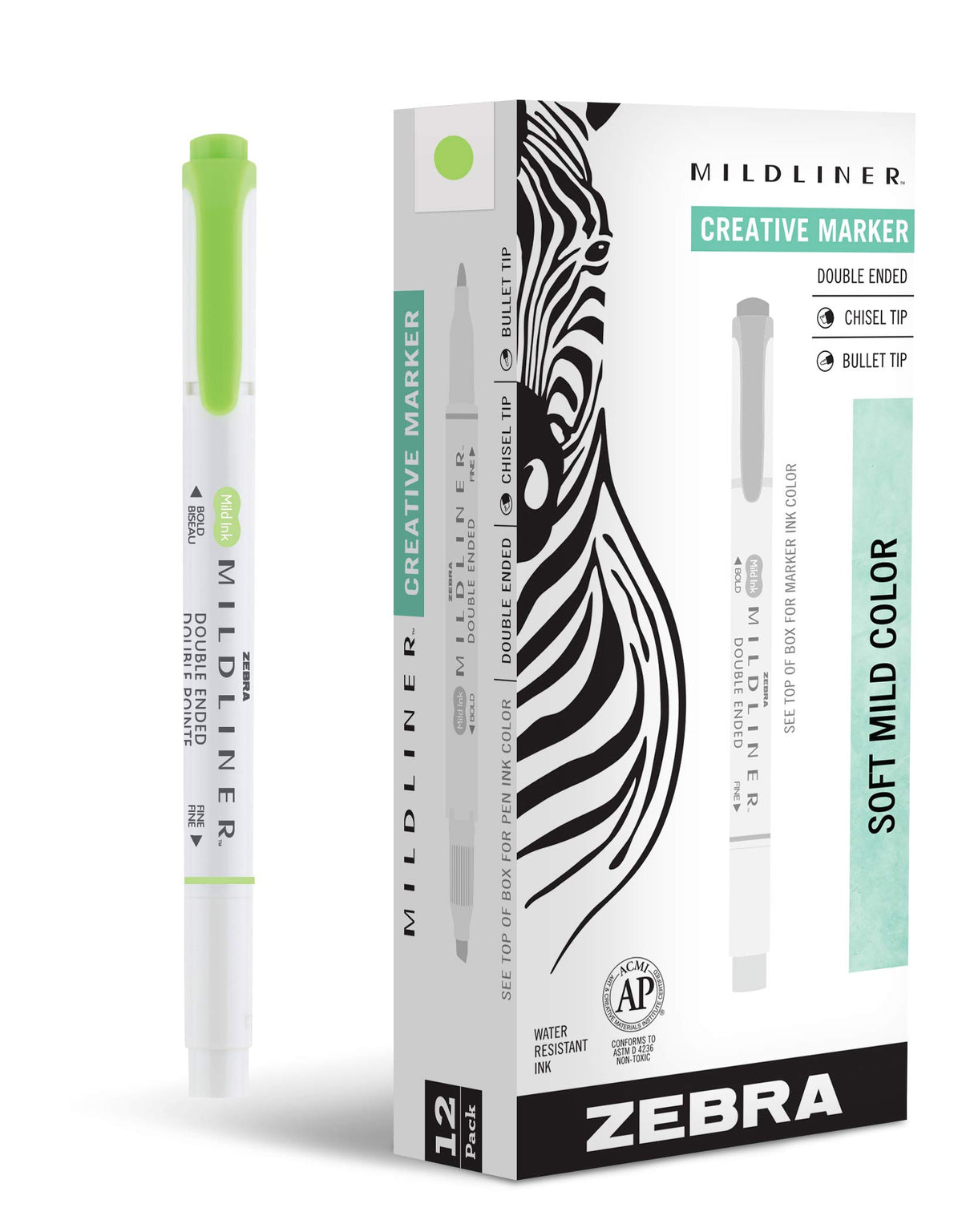 Zebra Pen MILDLINER No Bleed Highlighter, Lemon Yellow, Dual Tip, 12-Pack