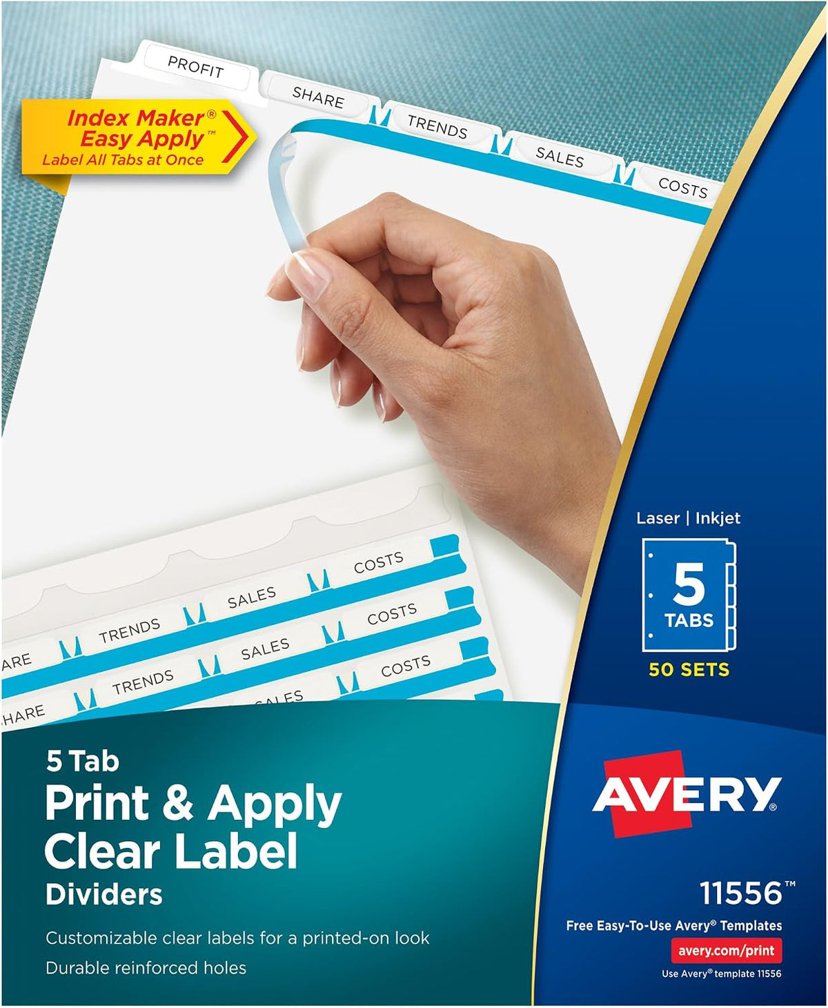 Avery Index Maker Clear Label Dividers, 5-Tab, White, 50 Sets
