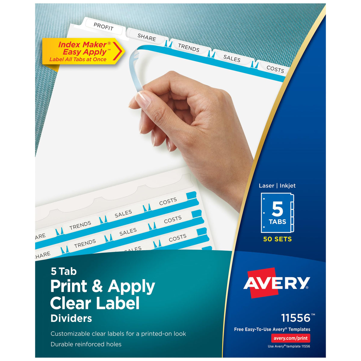 Avery Index Maker Clear Label Dividers, 5-Tab, White, 25 Sets