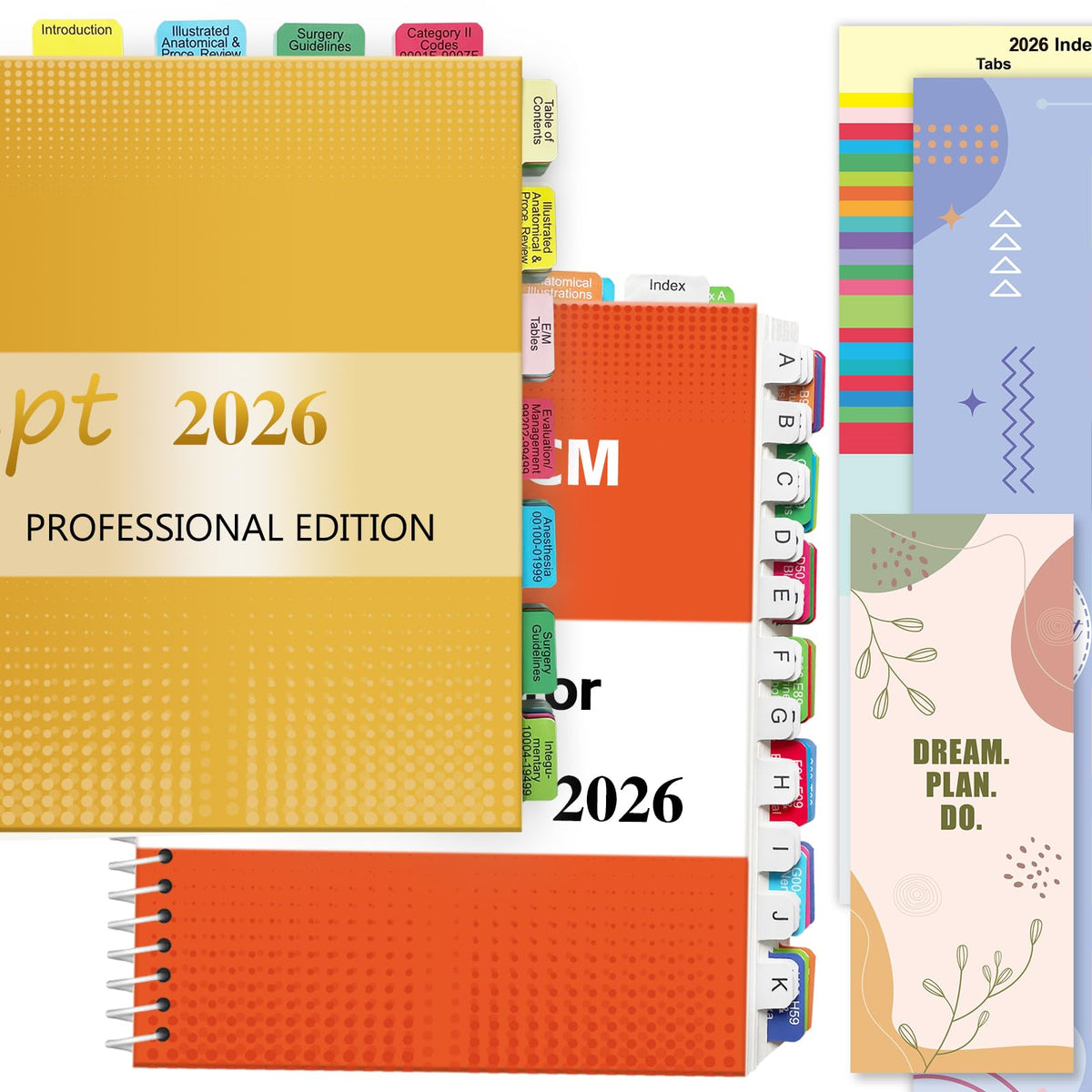 Index Tabs for CPT, AAPC Version ICD-10-CM & HCPCS Level II 2026, 3 Set Bundle, Complete Book Tabs Set (Book not Included), Color-Coded with Code Ranges, Laminated & Waterproof & Repositionable