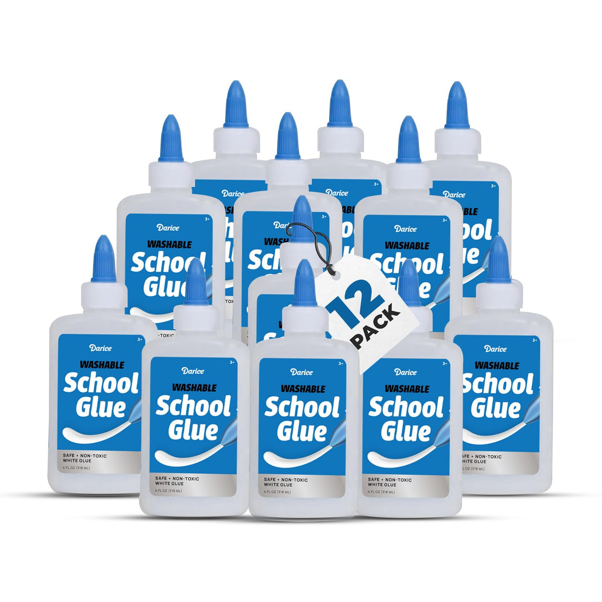 Darice Washable School Glue 4oz - 24-Pack White Liquid Glues for Kids - Extra-Strong for Slime, Arts and Crafts, Back to School Supplies - Glue Bottle with Adjustable Twist Closure