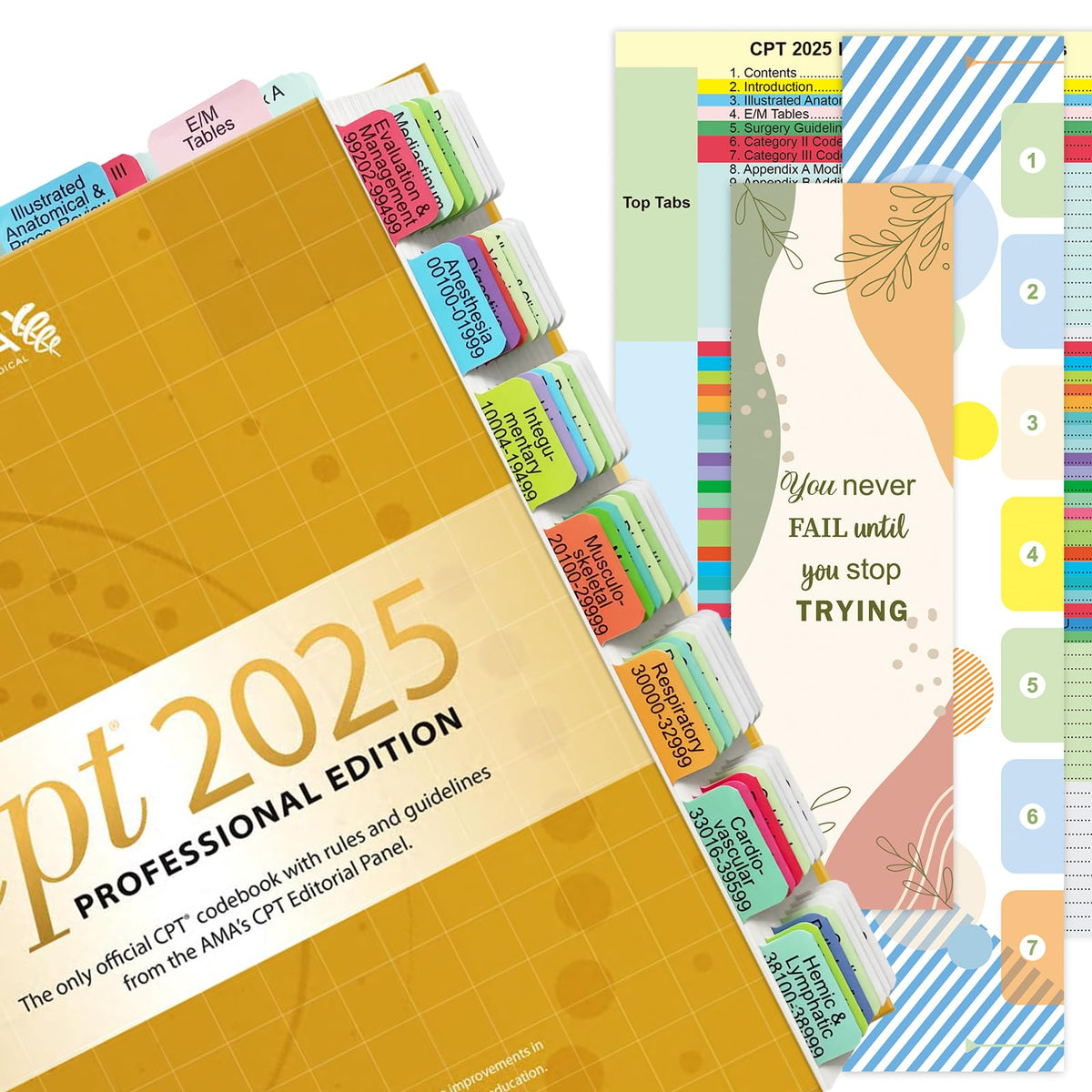 Index Tabs for CPT 2026 & ICD-10-CM 2026 Codebook (AAPC Version), Color-Coded & Laminated, Printed Tabs with Blank Ones, Alignment Guide and Page Numbers Sheet Included, Tear-Resistant & Waterproof