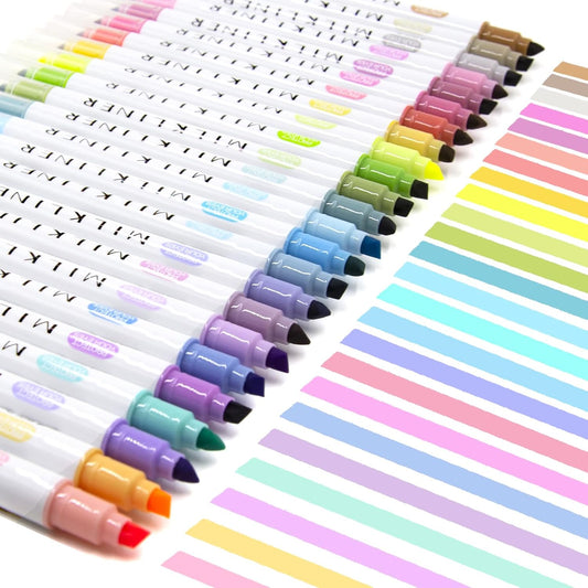 HANKU 32-Piece Bible Study Supplies Combo Set - 24 Dual Tip Pastel Bible Highlighters & 8 Colored 0.38mm Fineliner Pens, No bleed, Quick Drying
