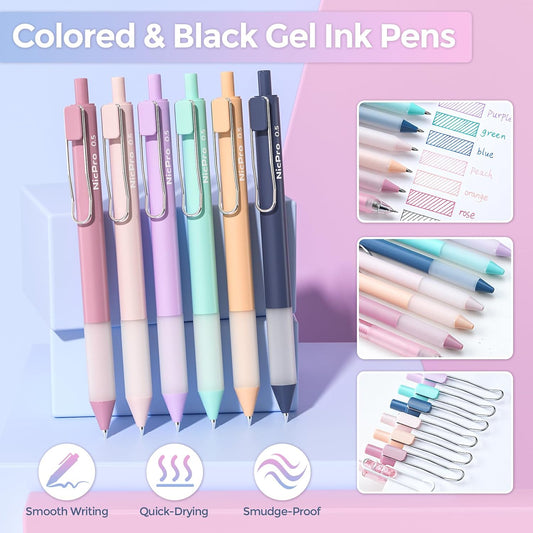 Nicpro Aesthetic School Supplies, 55PCS Pastel Highlighters & Gel Pens Set