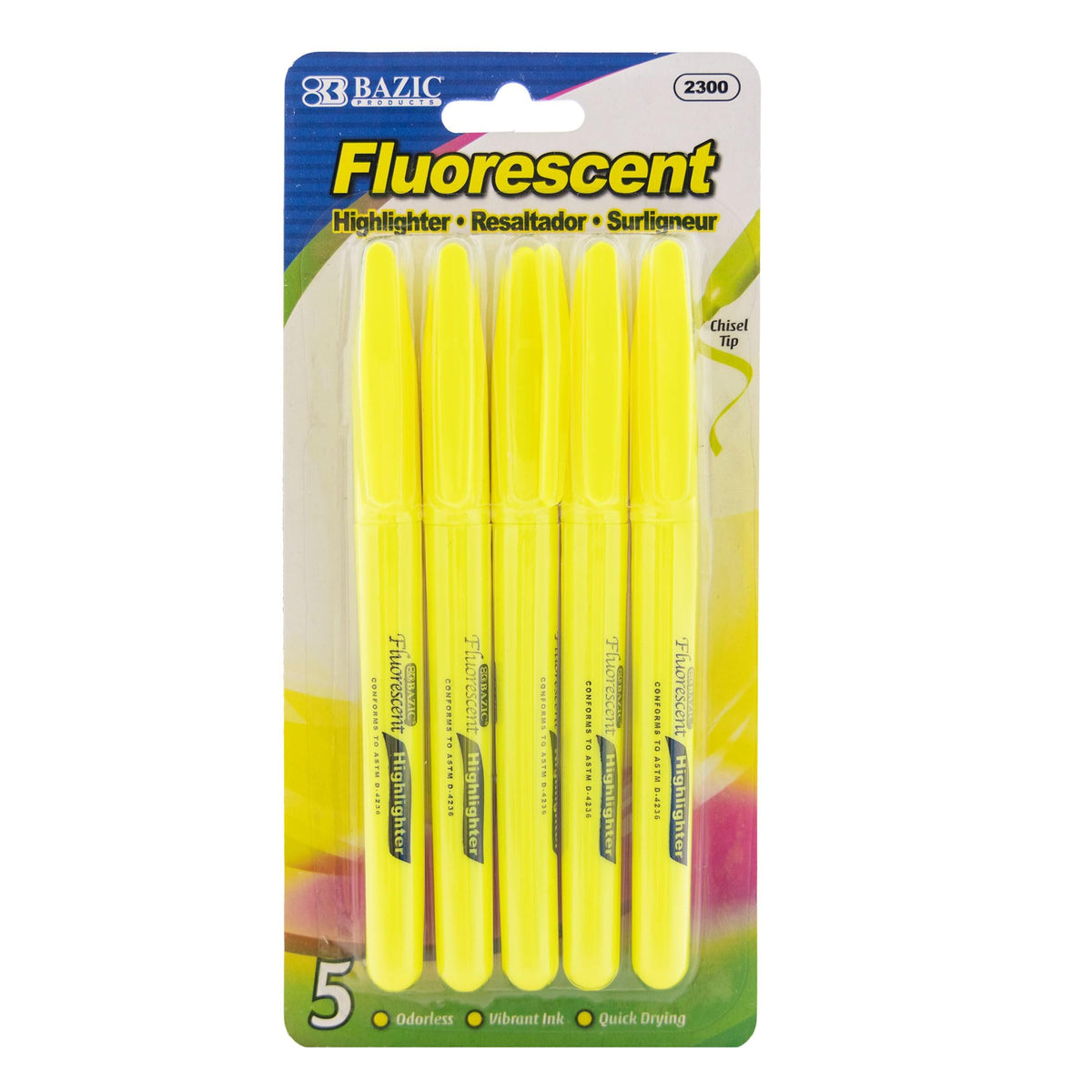 BAZIC PRODUCTS Pen Style Pastel Highlighters, Chisel Tip, Clip, 24-Box