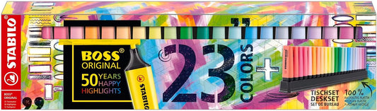 STABILO Highlighter BOSS ORIGINAL - Deskset of 23-9 Fluorescent Colors + 14 Pastel Colors