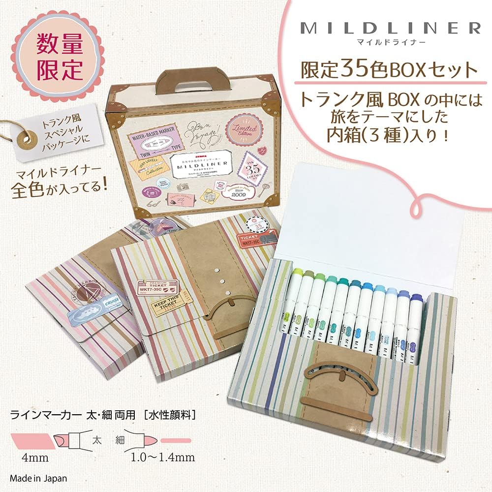 ZEBRA WKT7-35C Highlighter, Mildliner, 35 Color Set, Gift Box Included