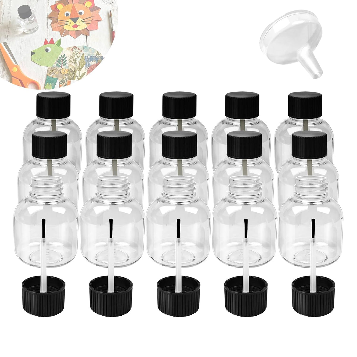 15Pc x 3.4oz Empty Glue Bottles with Brush, Refillable Glue Jar with Brush Applicator for Arts and Crafts - Clear School Glues Bottles Bulk for Classroom & Craft Supplies with Funnel