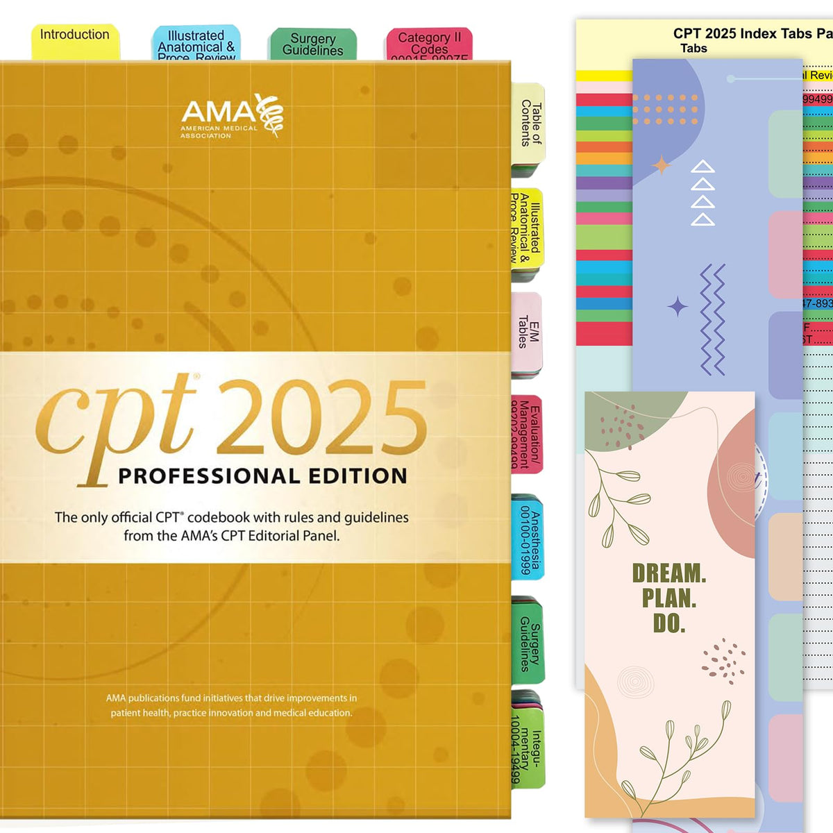 Index Tabs for CPT, AAPC Version ICD-10-CM & HCPCS Level II 2026, 3 Set Bundle, Complete Book Tabs Set (Book not Included), Color-Coded with Code Ranges, Laminated & Waterproof & Repositionable