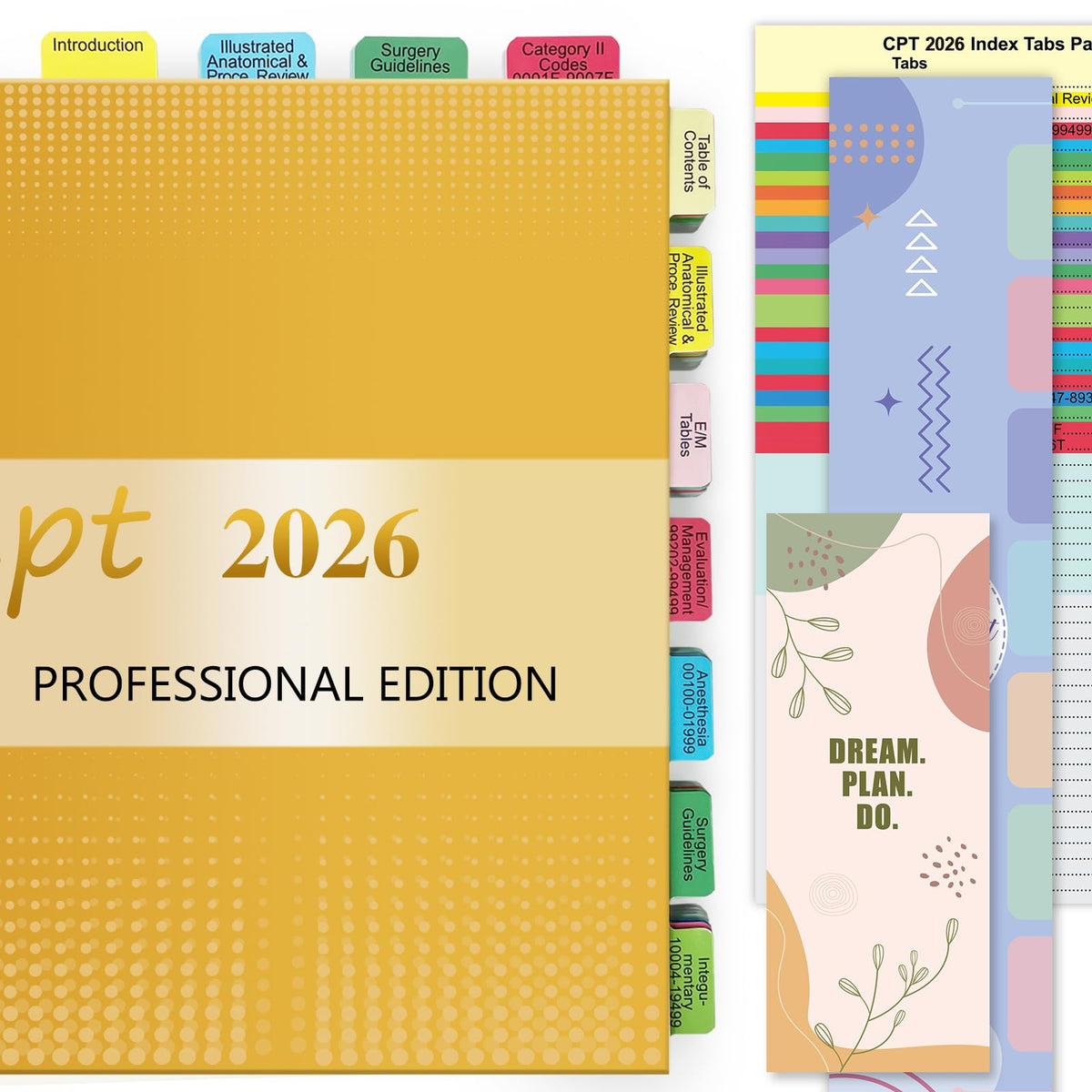 Index Tabs for CPT, AAPC Version ICD-10-CM & HCPCS Level II 2026, 3 Set Bundle, Complete Book Tabs Set (Book not Included), Color-Coded with Code Ranges, Laminated & Waterproof & Repositionable