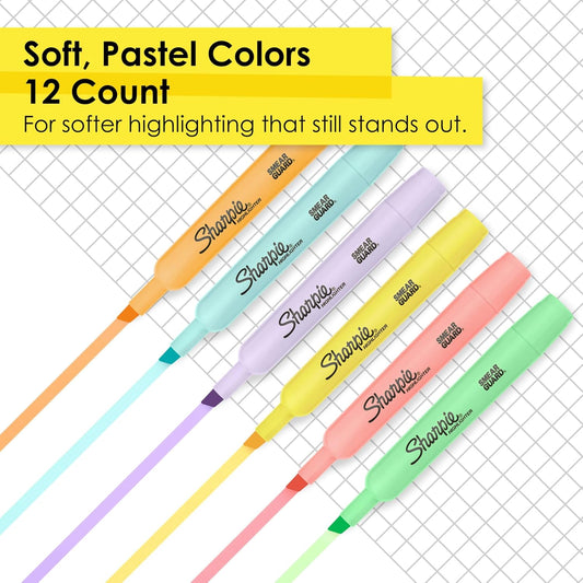 Sharpie Tank Highlighters Mild Pastel Colors Assorted Chisel Tip 12 Count