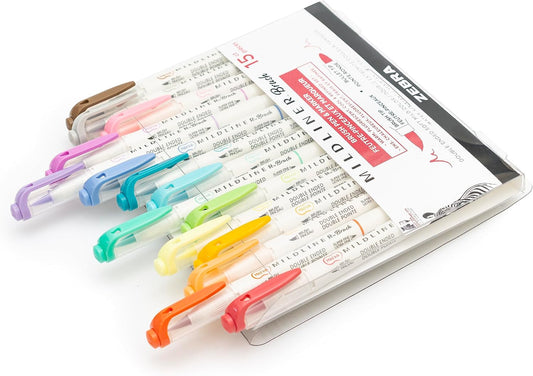 Zebra Pen MILDLINER No Bleed Brush Pen, Assorted Soft, Dual Tip, 15-Pack