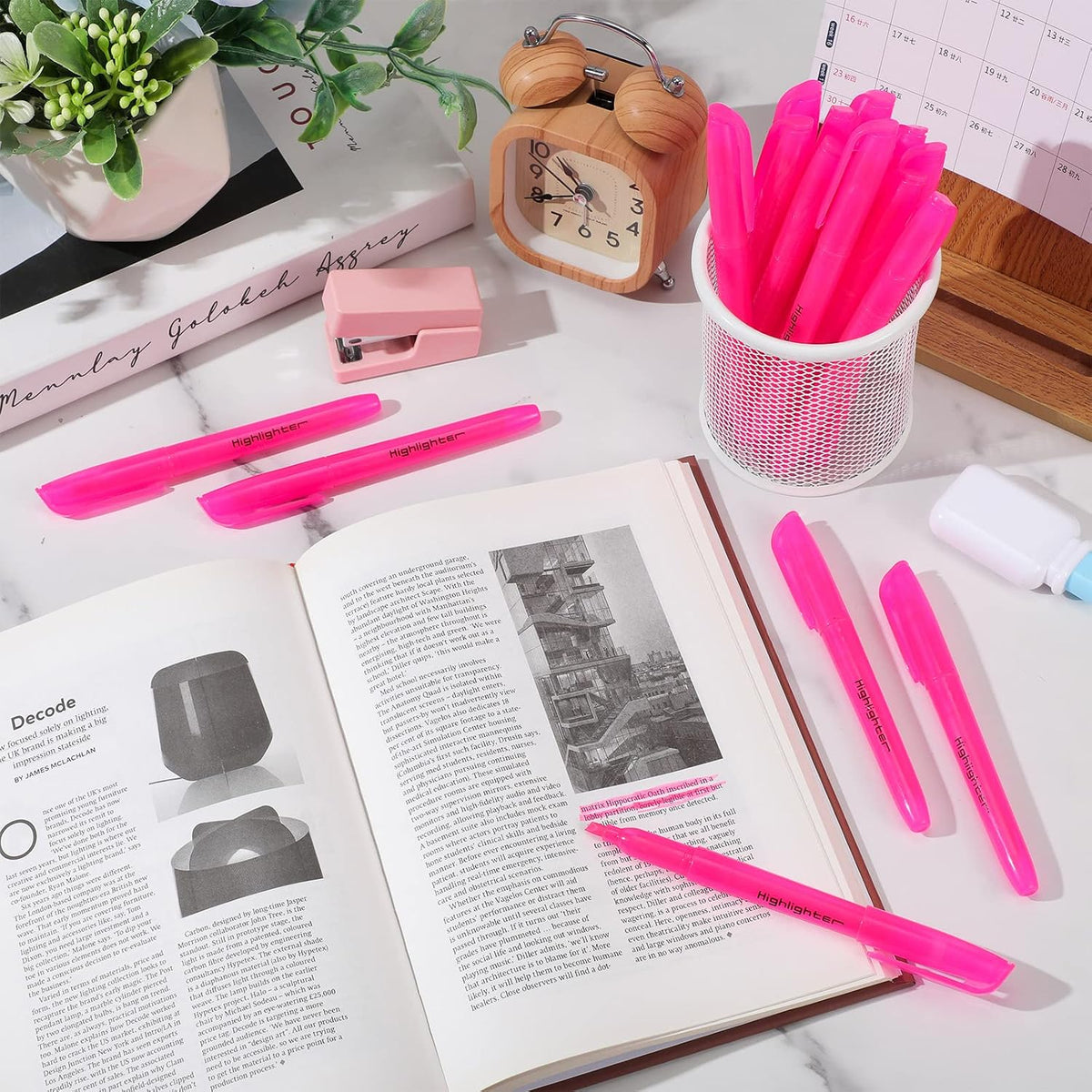 Fuutreo 180 Pack Pink Highlighters Bulk Bright Color Pastel Marker Pens