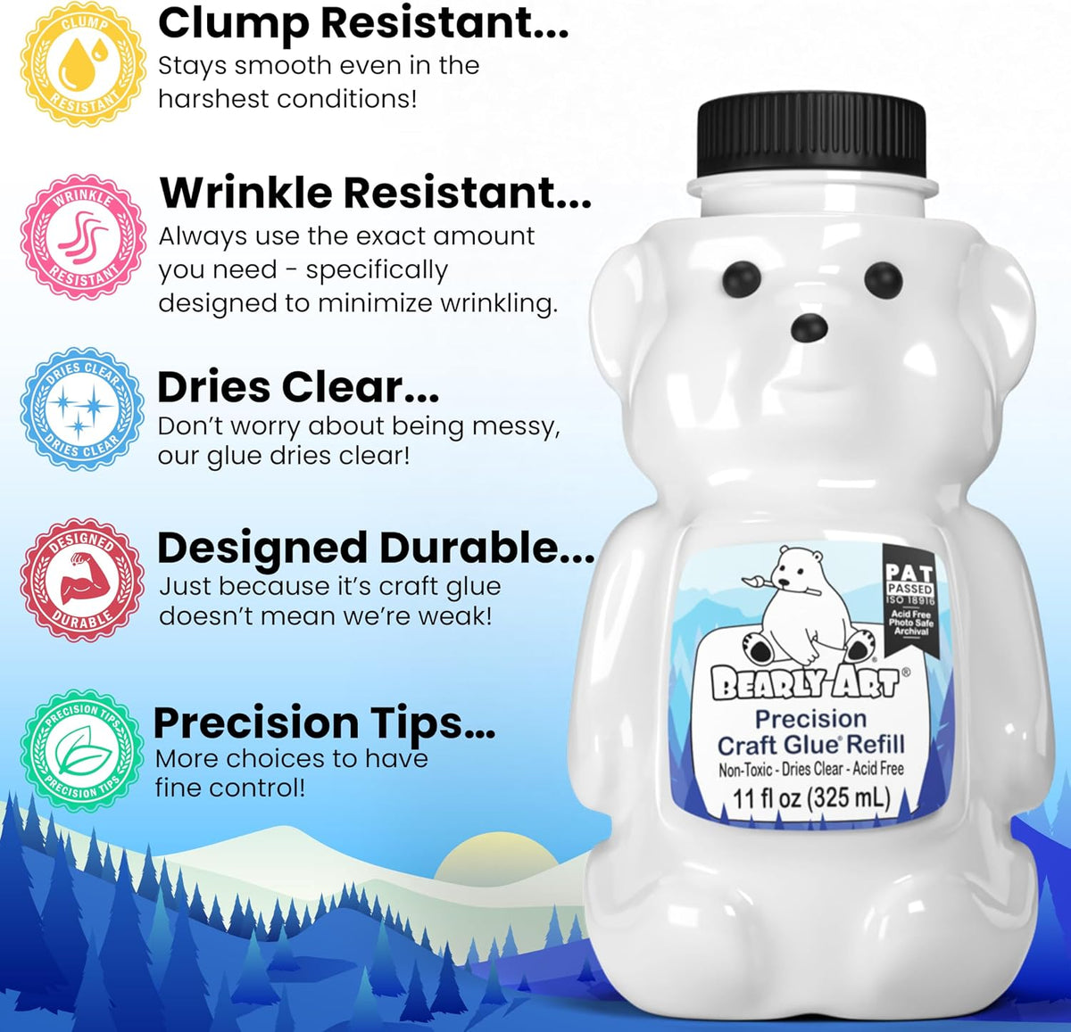 Bearly Art Precision Craft Glue Refill 11 fl oz Archival Dries Clear