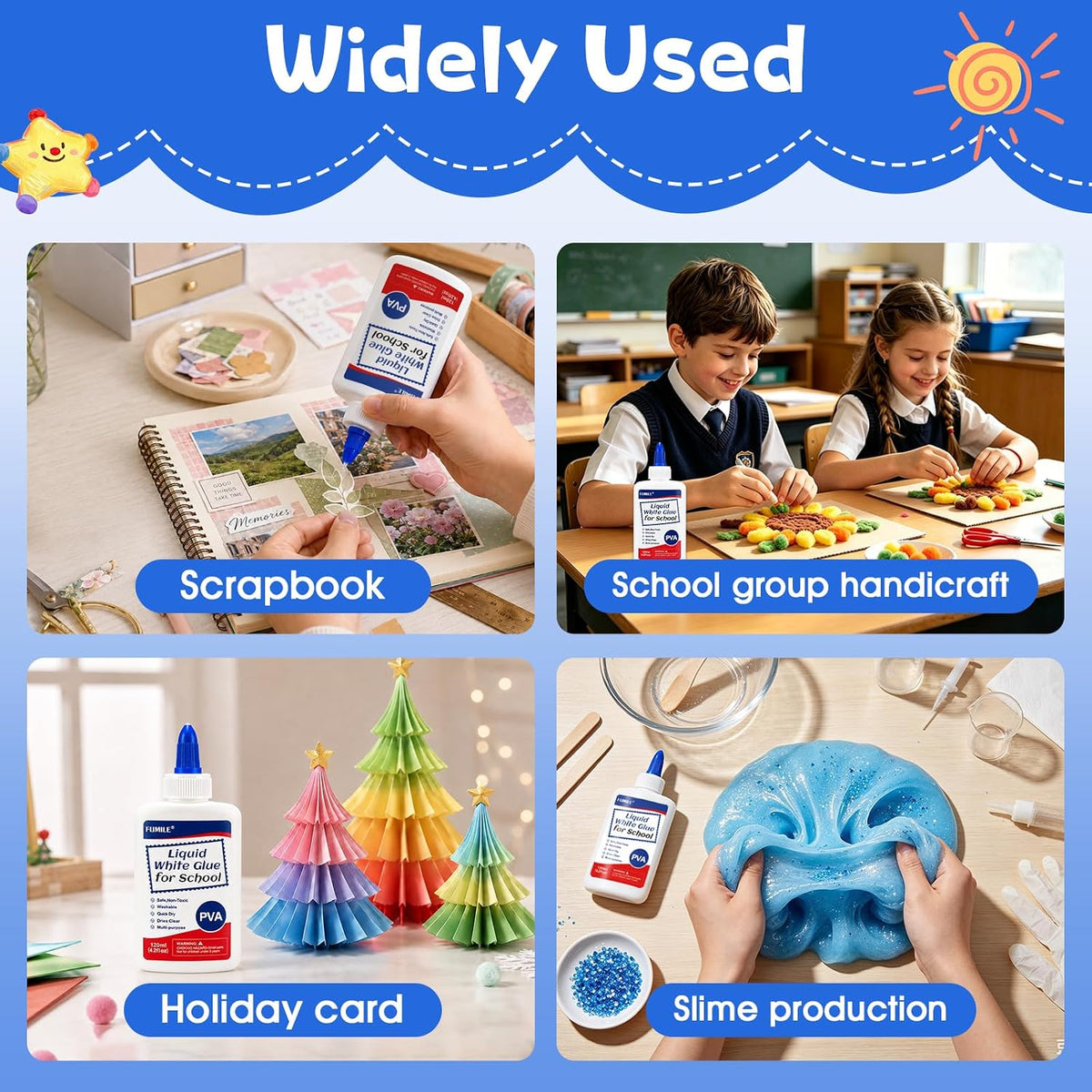 18Pack Washable Liquid White Glue for Kids, 4 fl oz Glue Bottles for School