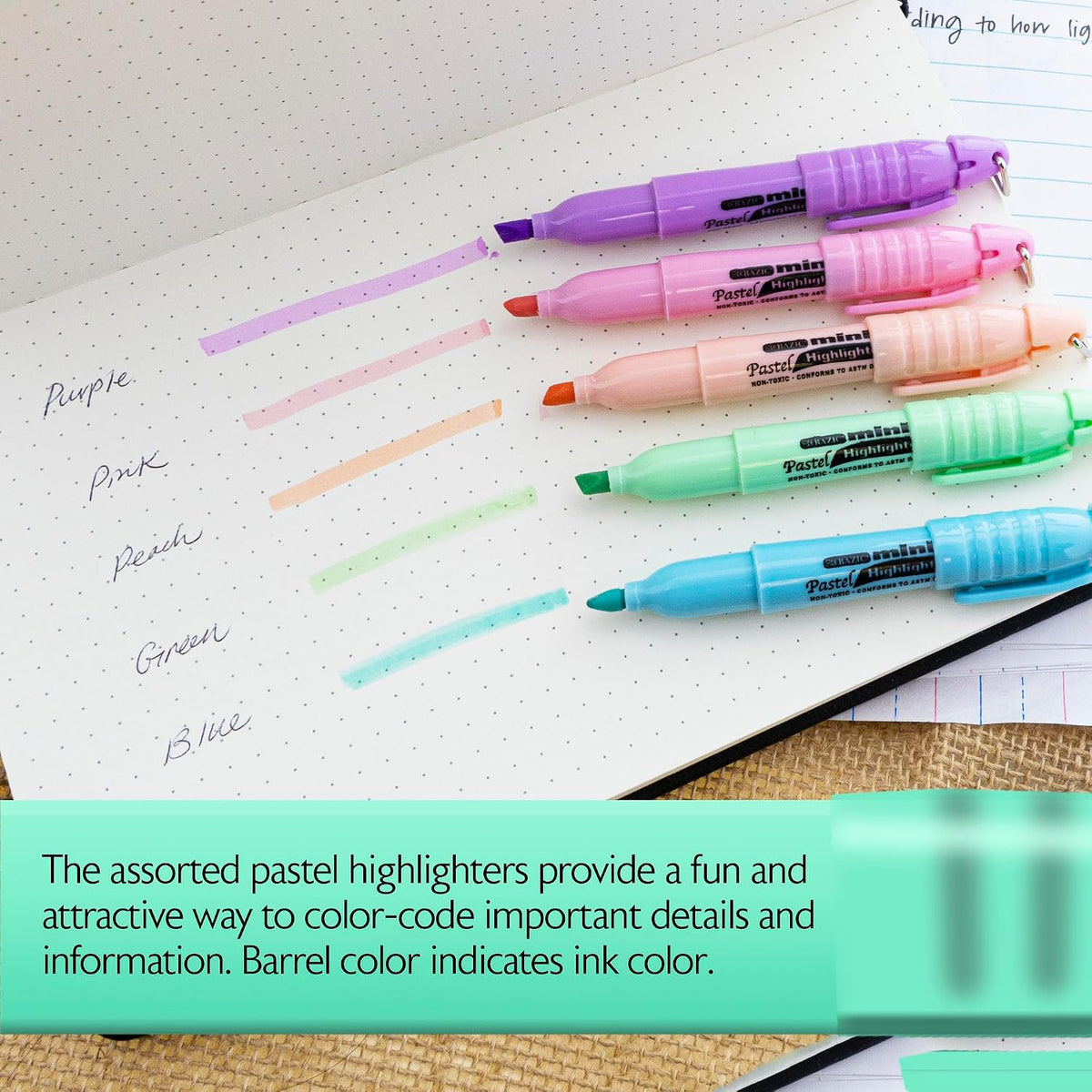 BAZIC PRODUCTS Mini Pastel Highlighters, Chisel Tip, 5 Count, 24-Box