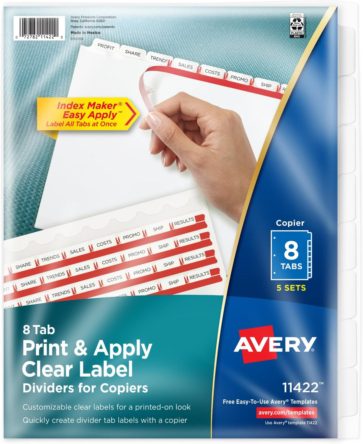 Avery Index Maker Clear Label Dividers, 8-Tab, White, 5 Sets