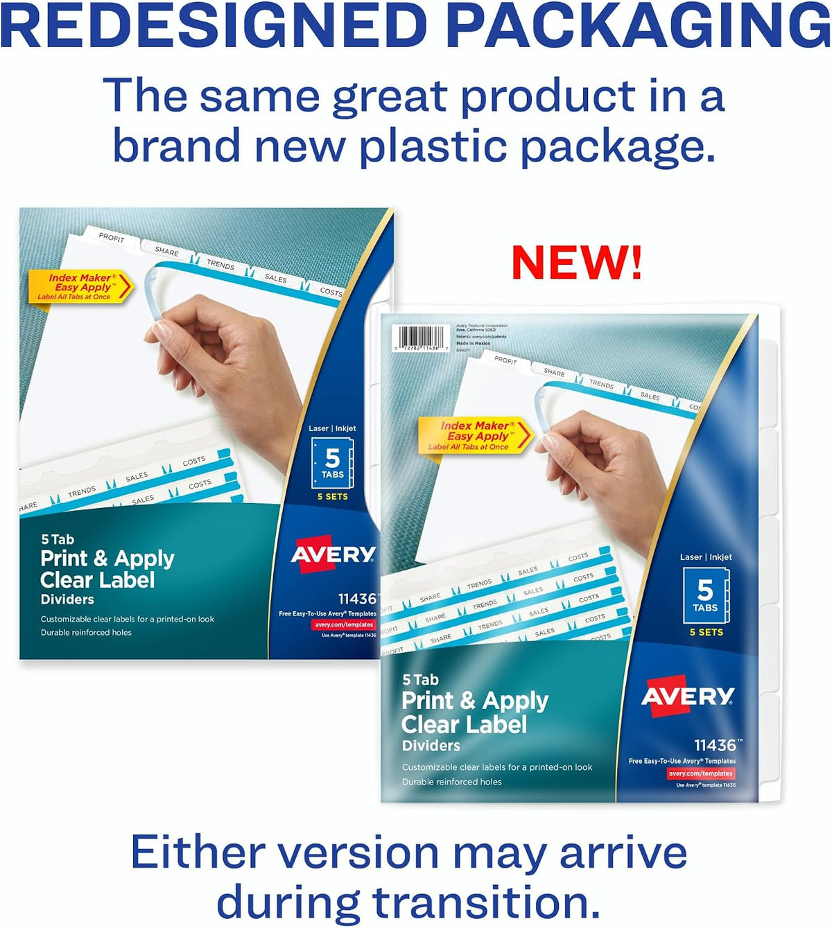 Avery Index Maker Clear Label Dividers, 5-Tab, White, 5 Sets