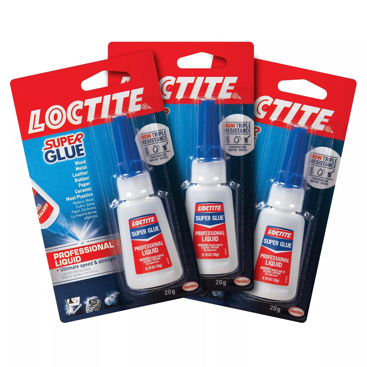 Loctite Super Glue Professional Liquid, Clear, 20g Bottle, 3 Pack