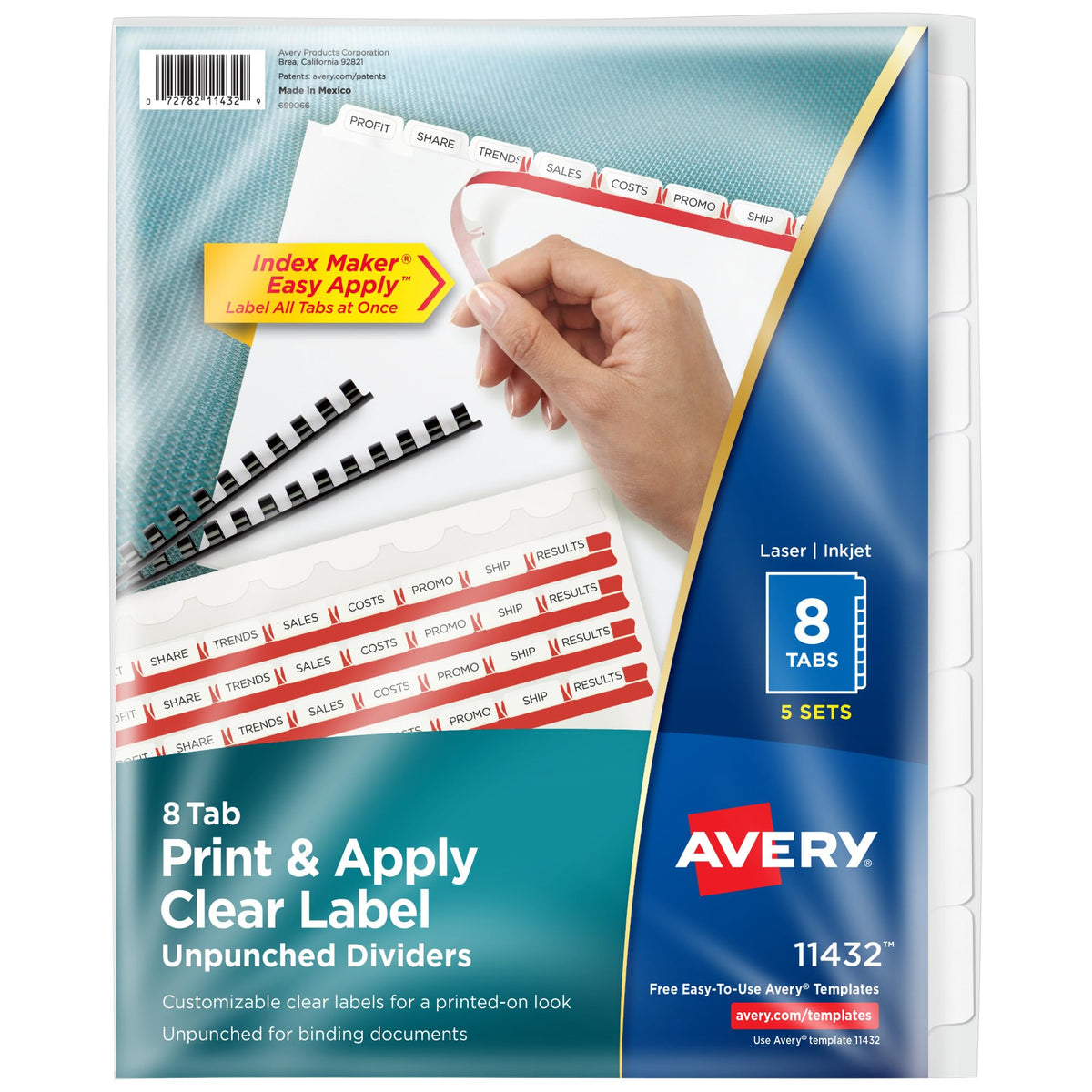 Avery® Index Maker® Clear Label Dividers, 8-Tab, Unpunched, 150 Sets
